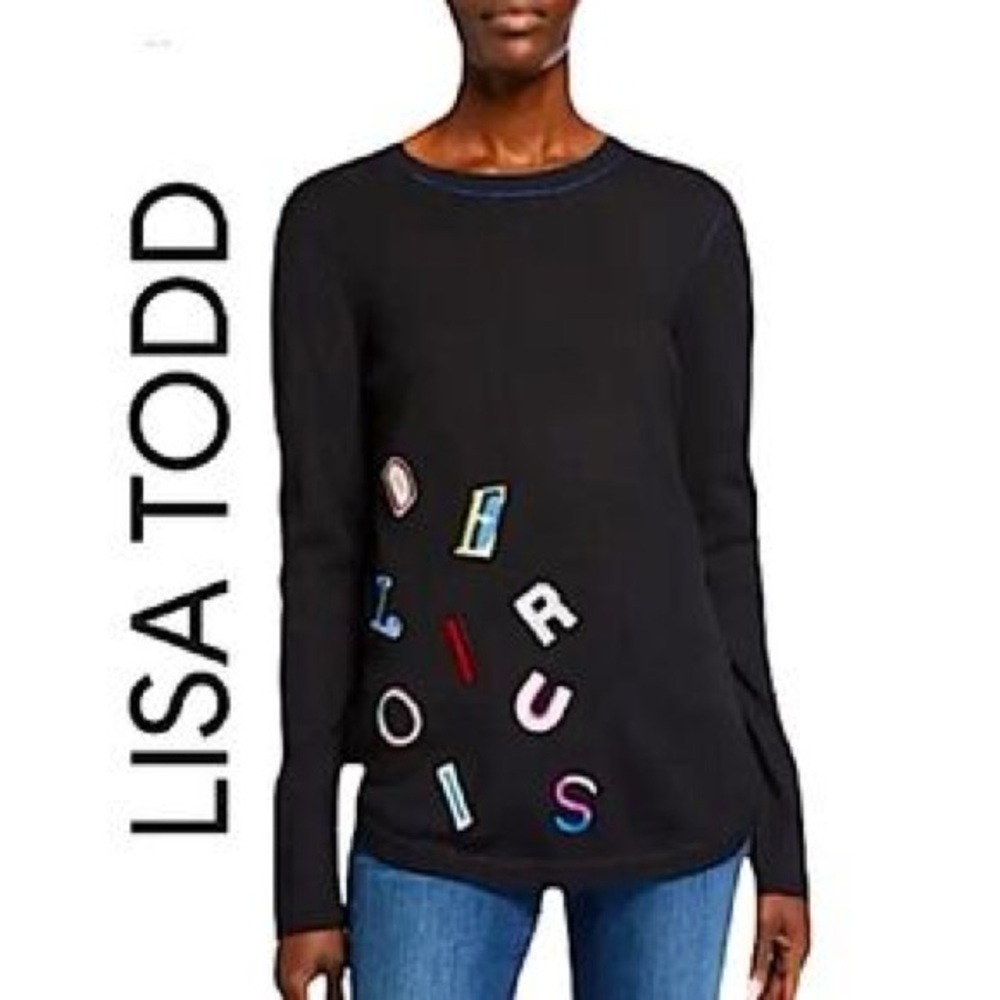 Lisa Todd Black Tee with Vibrant Letter Accents